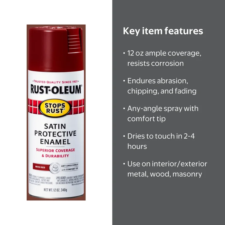 Brick Red, Rust-Oleum Stops Rust Protective Enamel Satin Spray