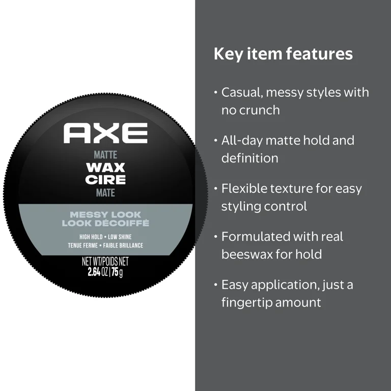 AXE, Hair Pomade, Messy Look Matte Wax 2.64 oz, Textured Style