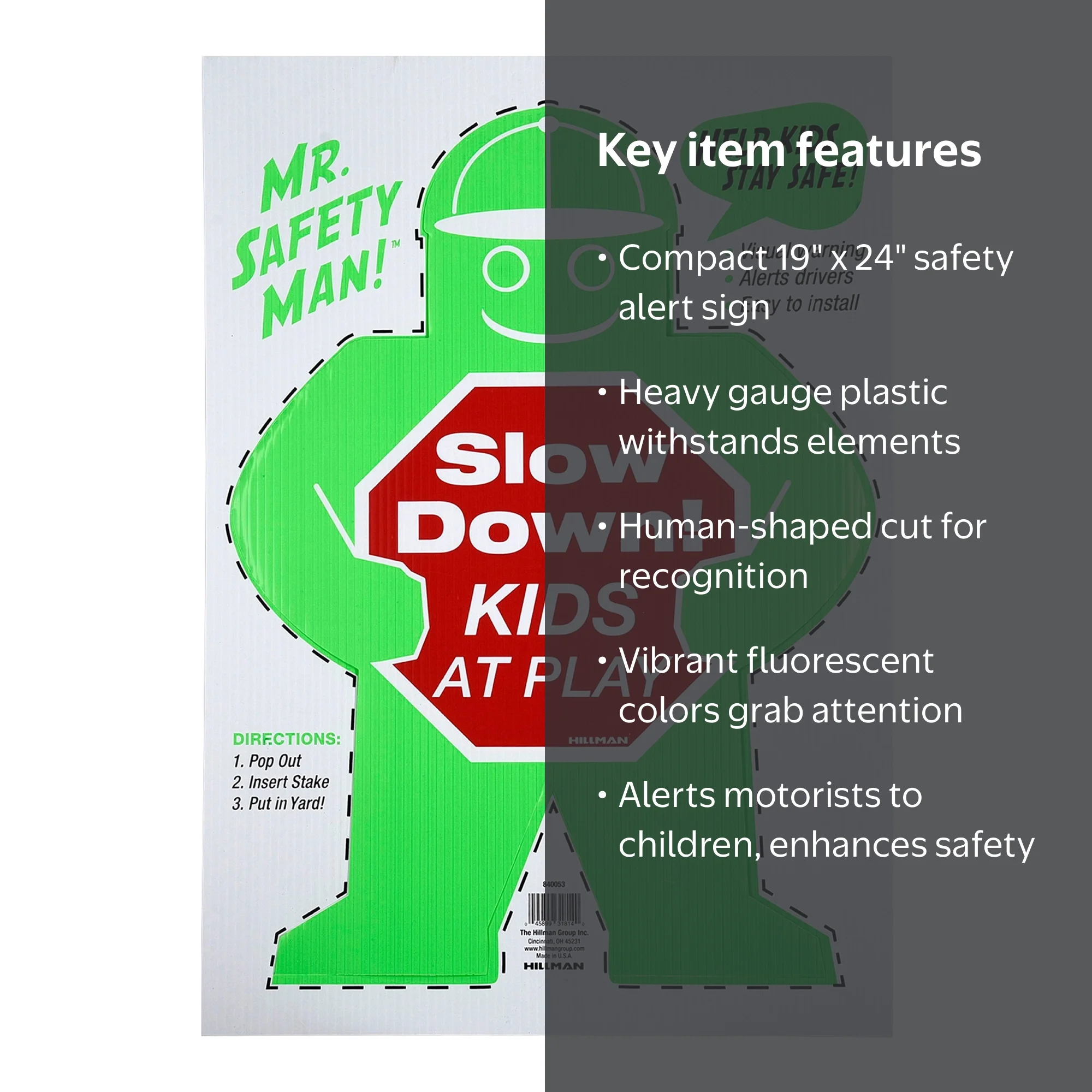 Hillman Plastic Slow Down Sign, Kids at Play Sign, 19
