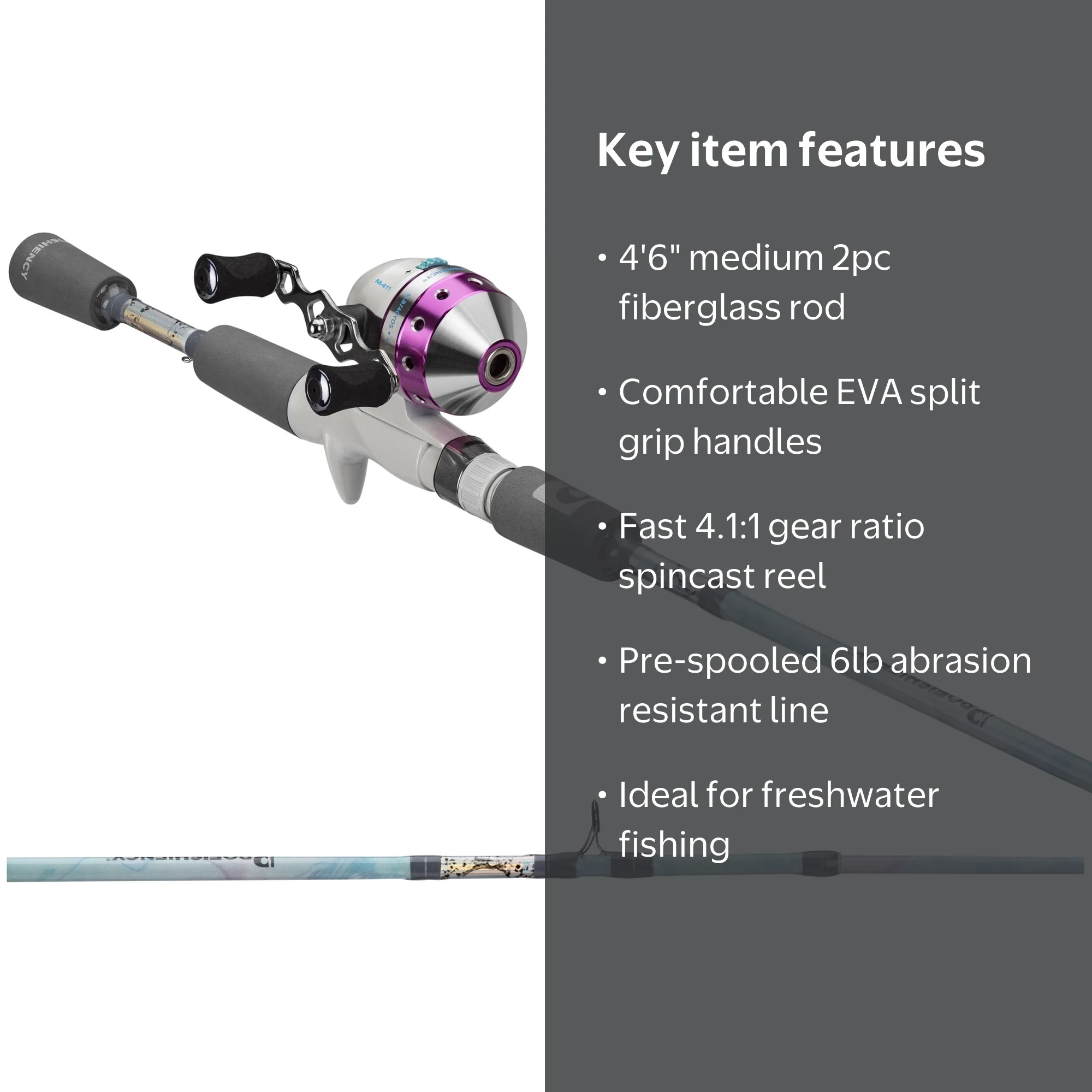 ProFISHiency Marble 4ft 6in Micro Spincast Combo Fiberglass Rod