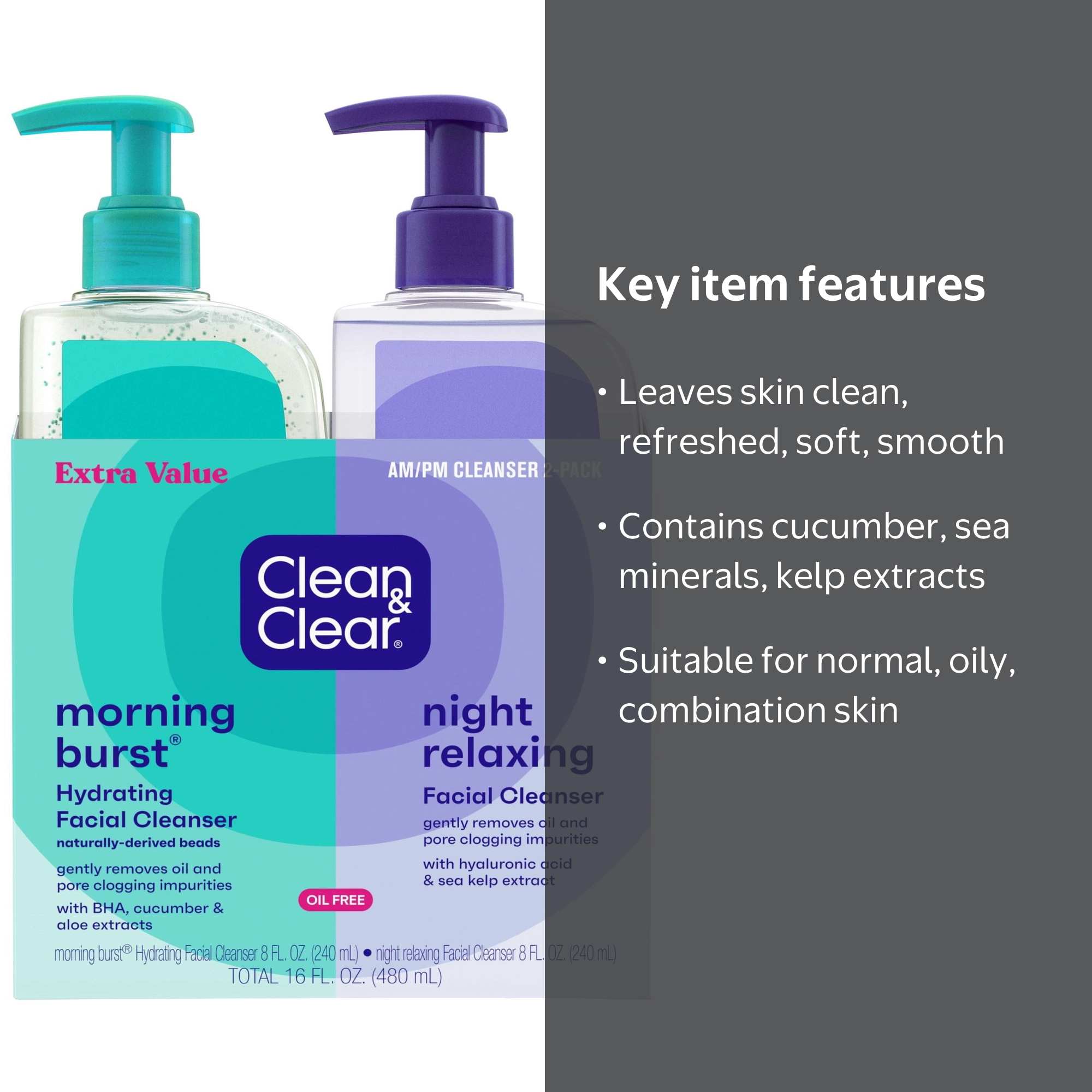 Clean & Clear 2-Pack Daily Deep Pore Cleansers with Refreshing
