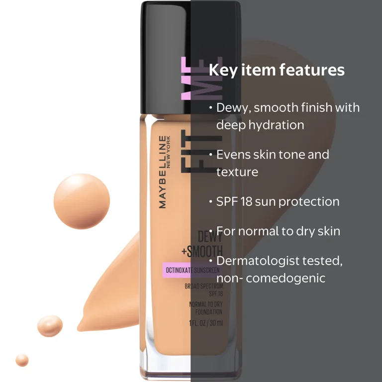 Maybelline, Liquid Foundation, SPF 18, Dewy and Smooth 225 Medium