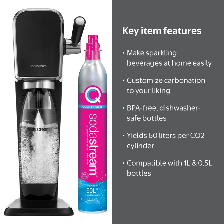 SodaStream Art Sparkling Water Maker Black with 1L Dishwasher Safe