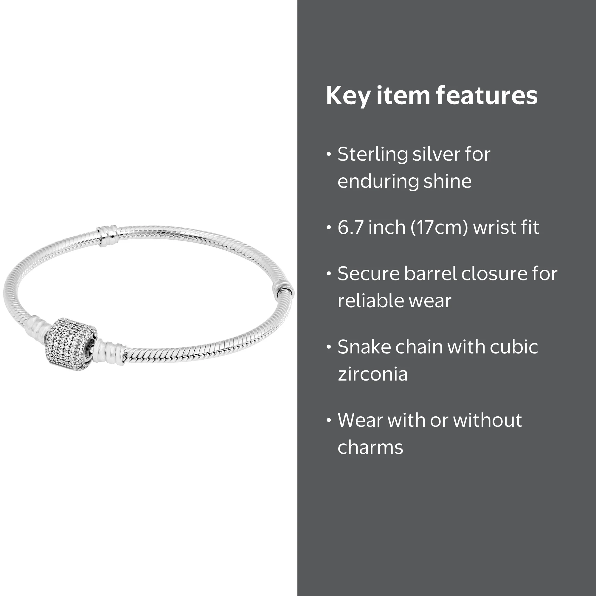 Pandora Sterling Silver Charm Bracelet with Signature Clasp and