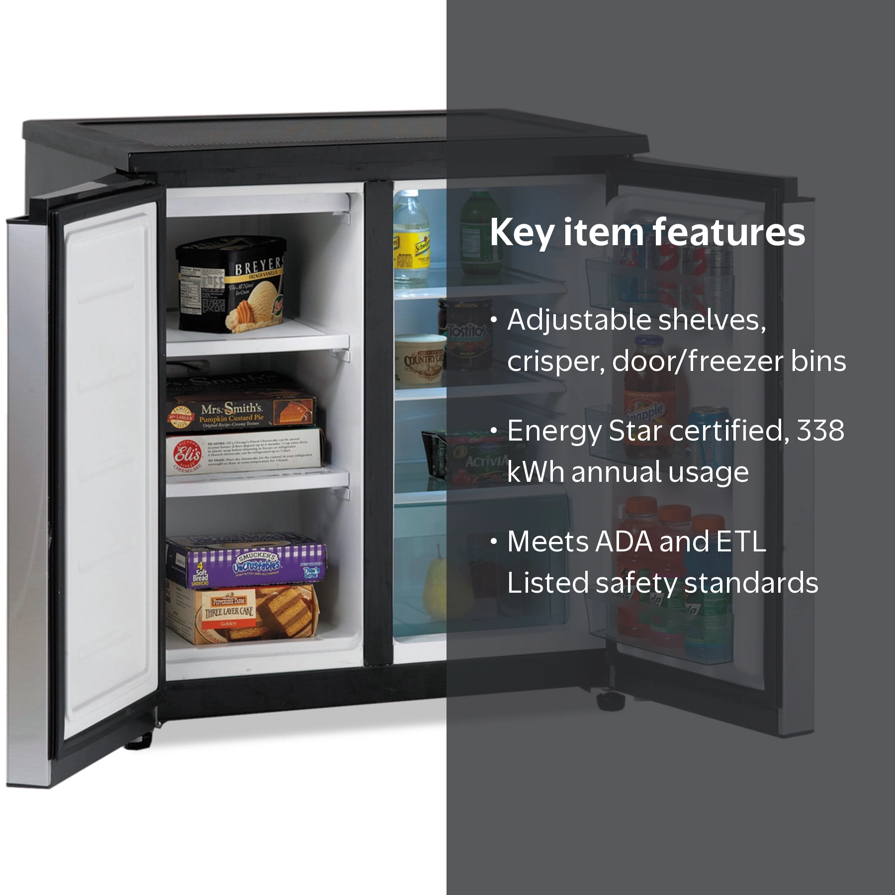 Avanti 5.5 CF Side by Side Refrigerator/Freezer Black Steel
