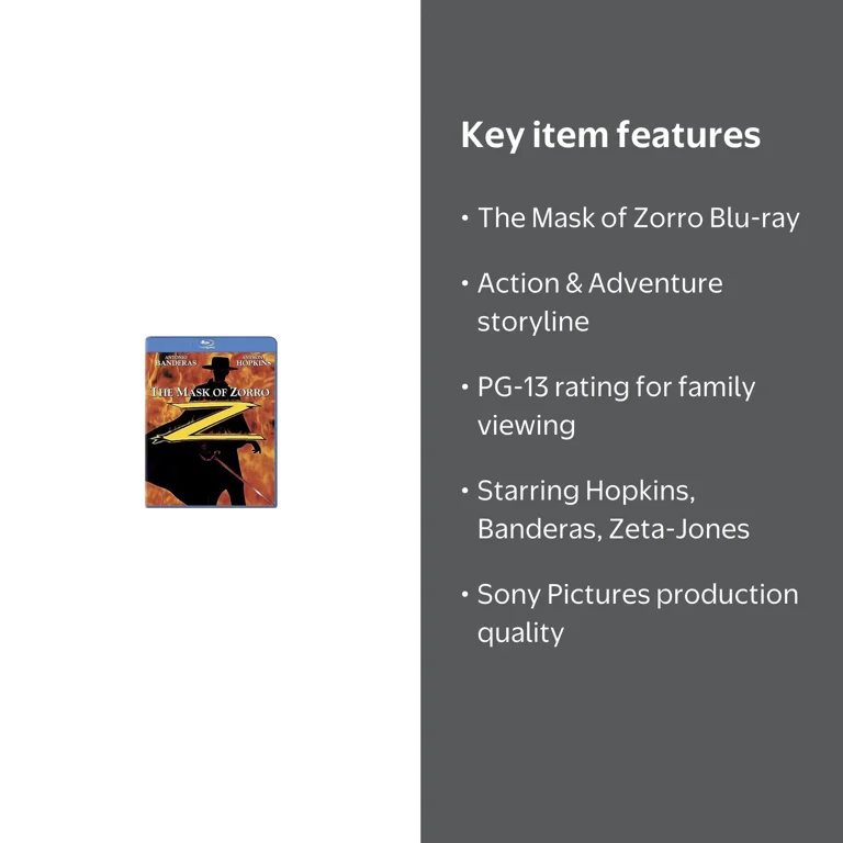 Sony Pictures: The Mask of Zorro Action & Adventure Movie (Blu-ray