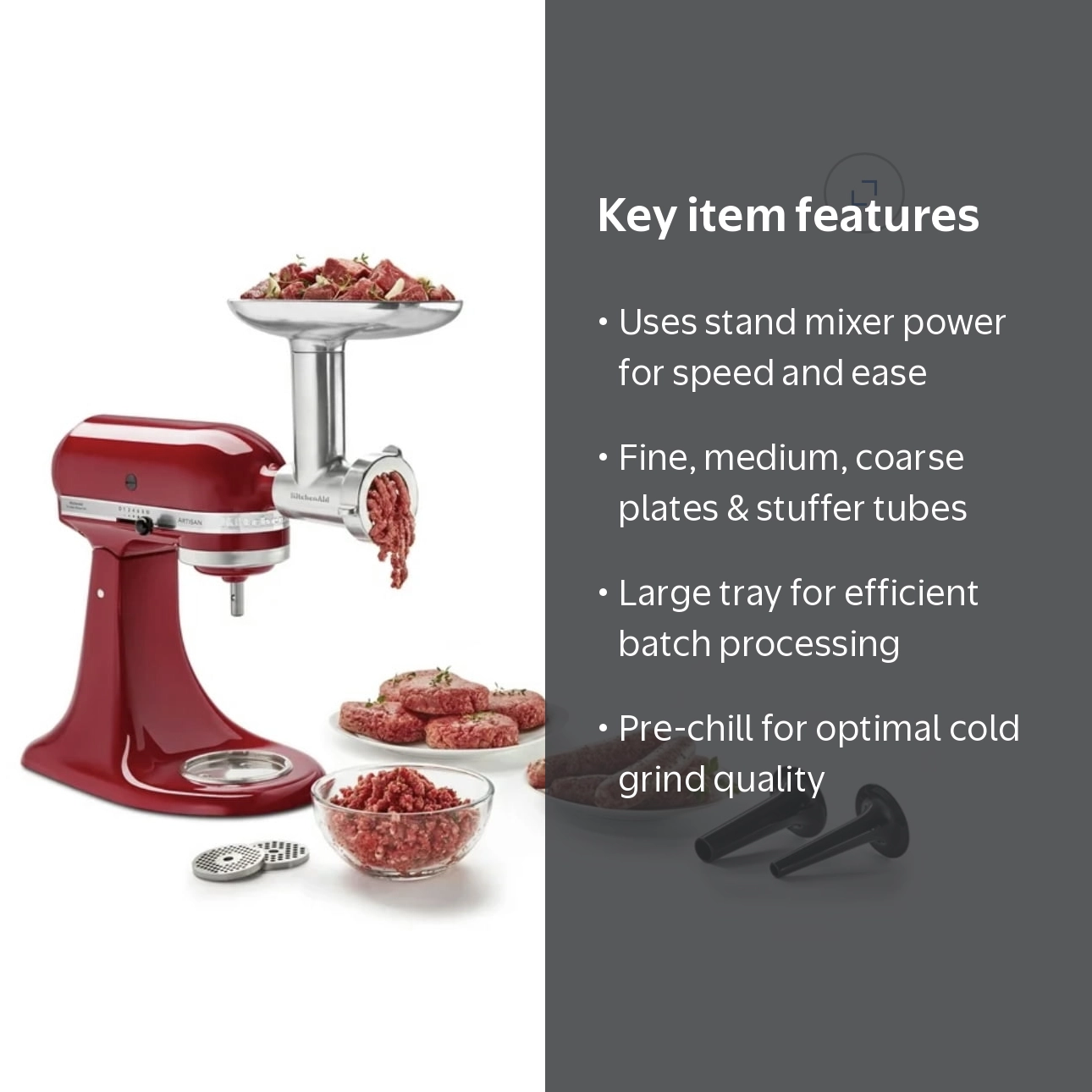 KitchenAid Metal Food Grinder Attachment, KSMMGA, includes