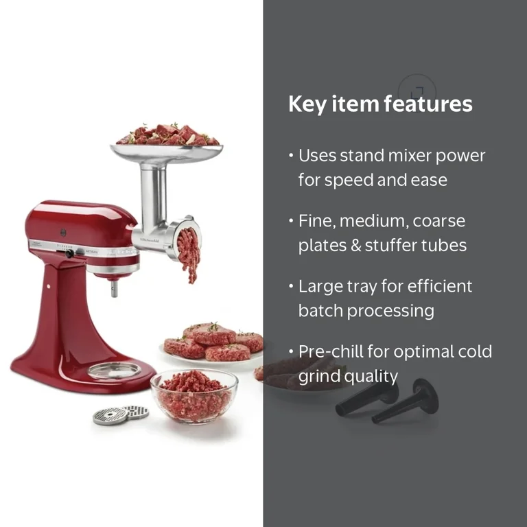 KitchenAid Metal Food Grinder Attachment, KSMMGA, includes