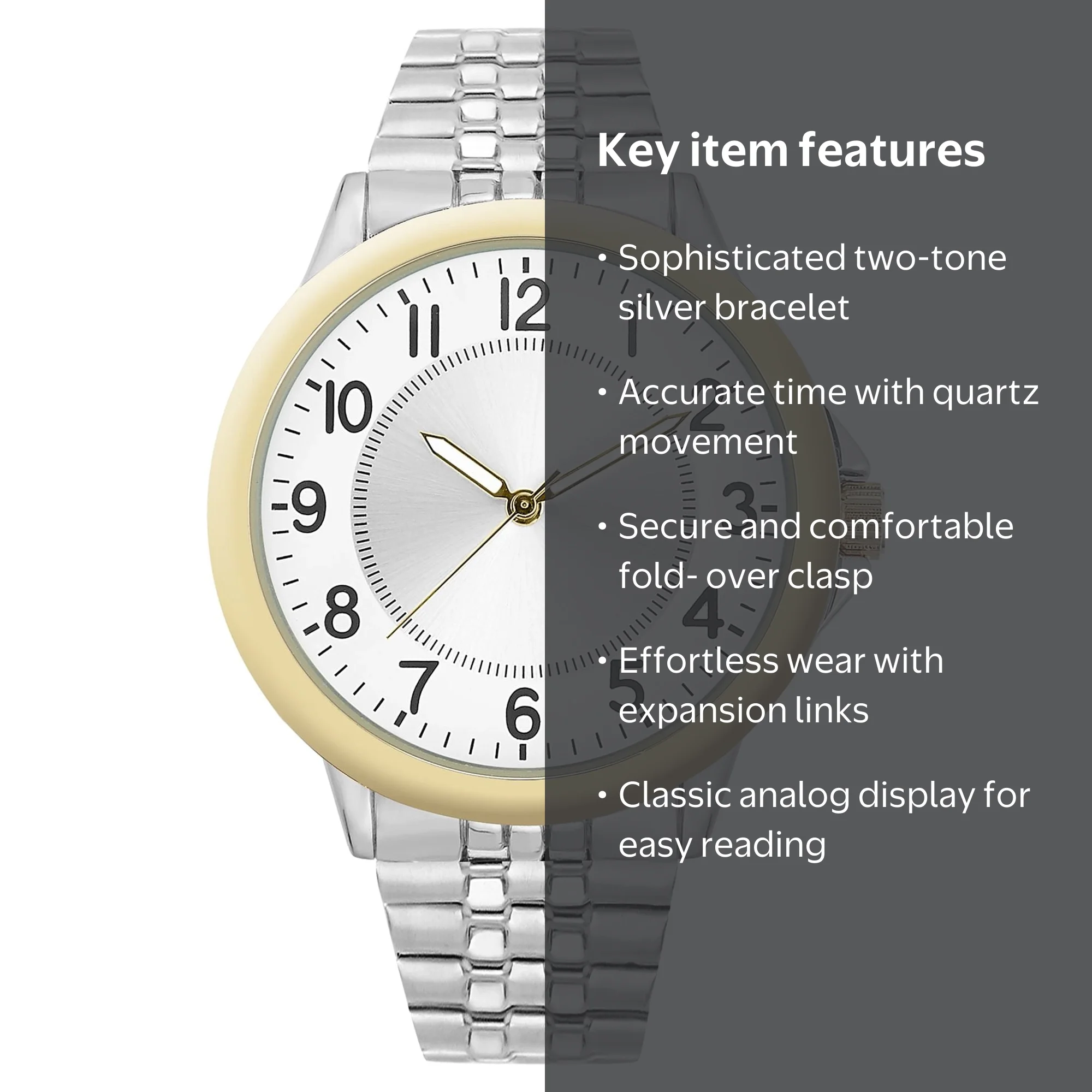 George Men's Two-Tone Expansion Watch Silver Tone Bracelet White