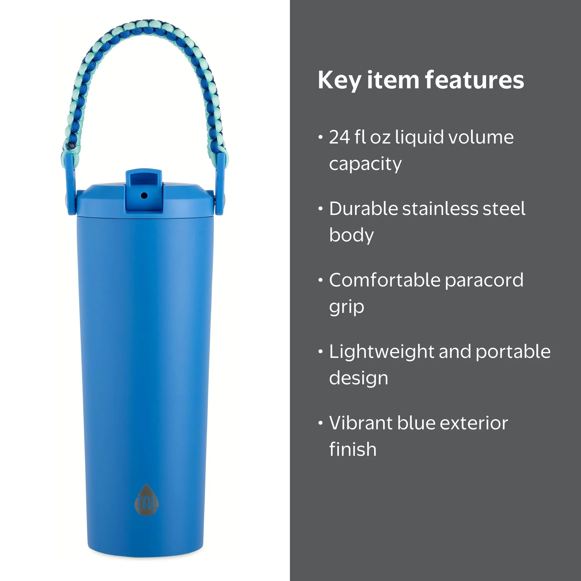Ir Padボトル100 YYF用 TAL 24oz Stainless Steel Hudson Paracord Handle Water Bottle, Blue