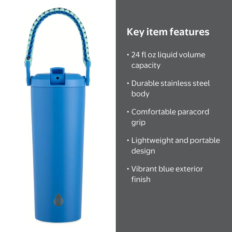 TAL 24oz Stainless Steel Hudson Paracord Handle Water Bottle, Blue