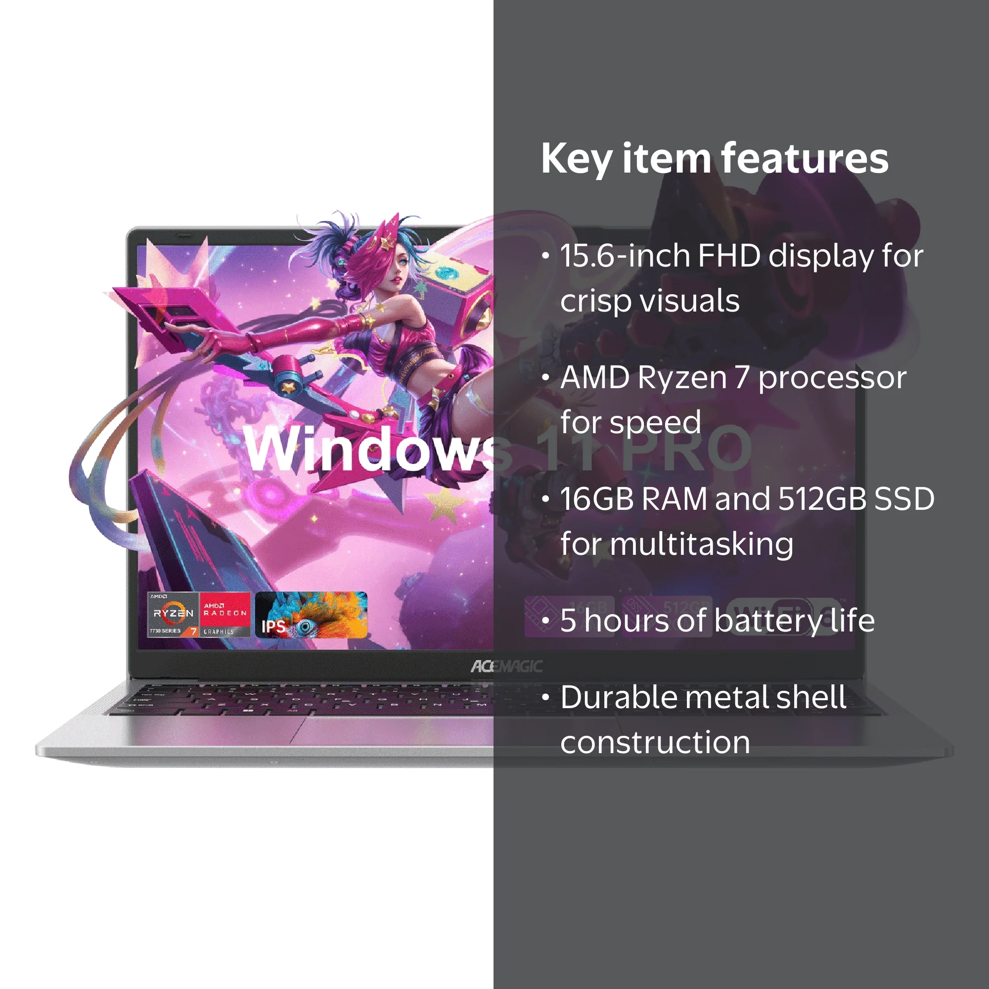 NIPOGI AX16pro 16.1 FHD Gaming Laptop, AMD Ryzen 7 5700U, 16GB RAM