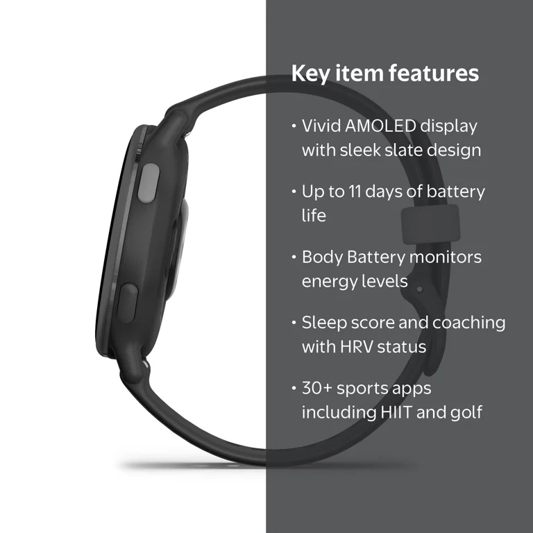 Garmin Vivoactive 5 Smartwatch, Slate Aluminium Bezel, Black Case