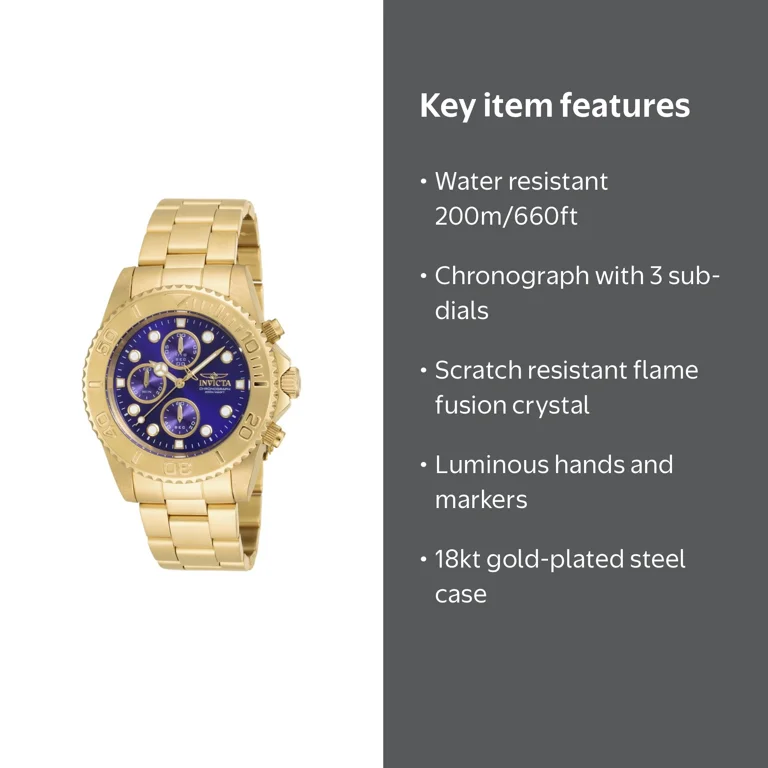 Invicta Pro Diver Men's Watch 19157, 18kt Gold-plated, Blue Dial