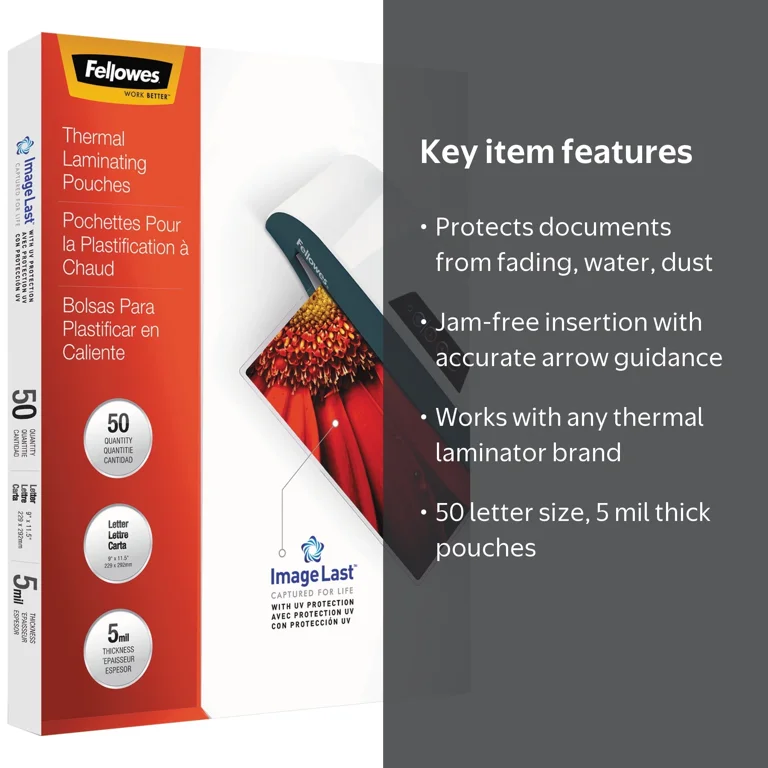 Fellowes, ImageLast Thermal Laminating Pouches, Clear, Letter