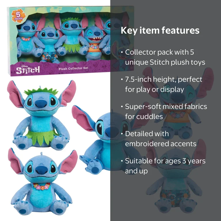 Officially Licensed Disney Stitch Plush Collector Set, Small