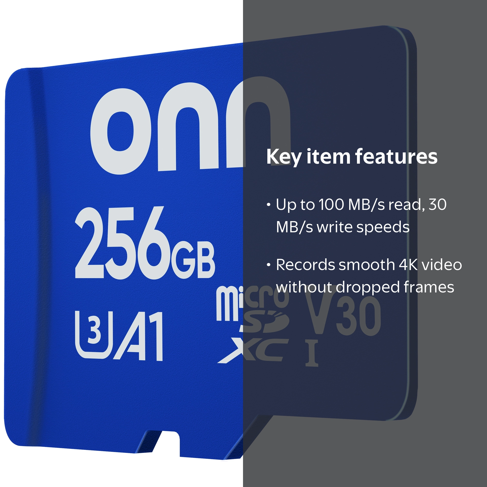 Onn+ 256 GB MicroSDXC U3 V30 Memory Card with Adapter for 4K HD