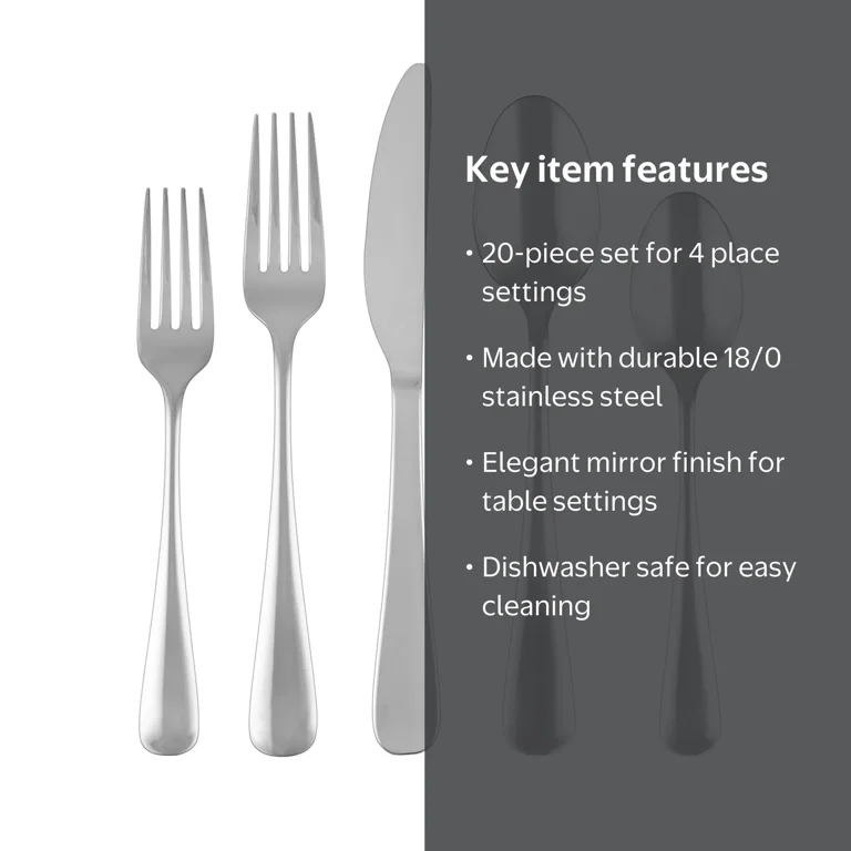 Cambridge Pepino Mirror 20-Piece Stainless Steel Flatware Set