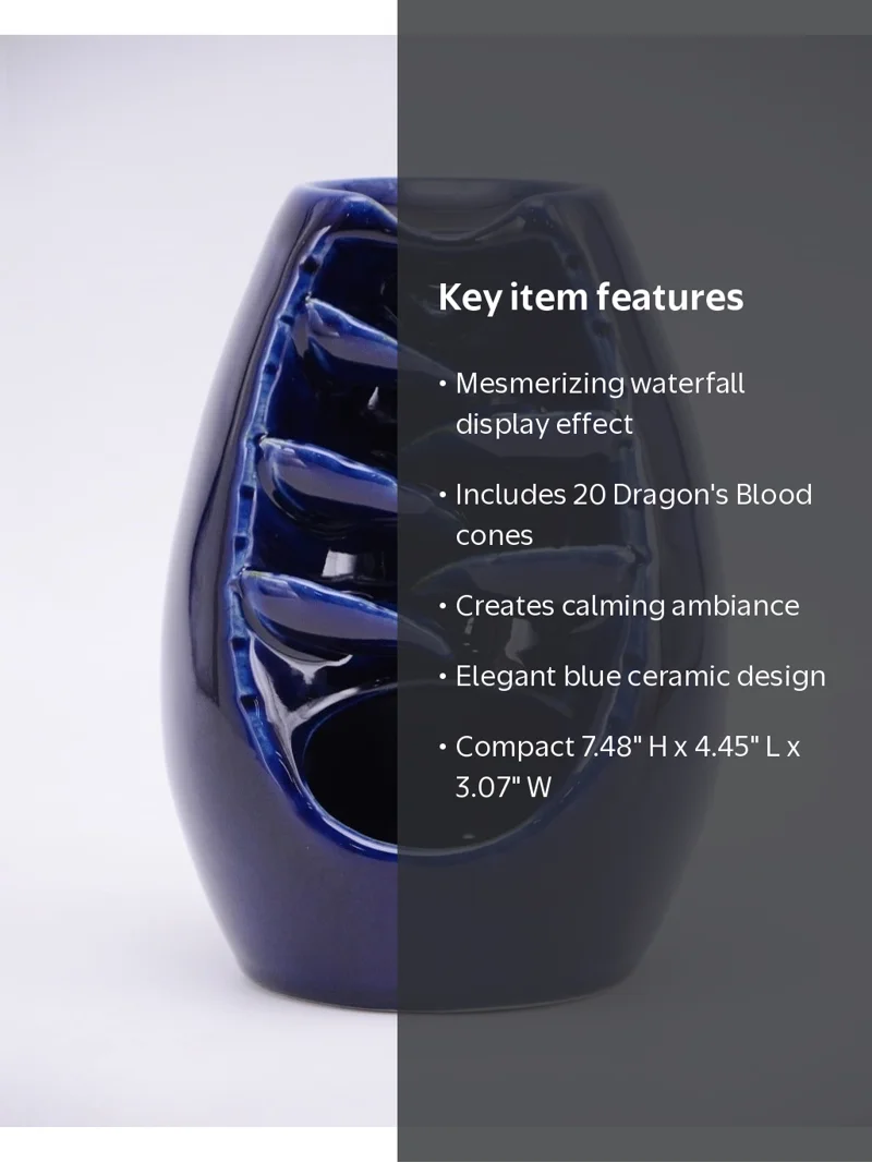Mainstays Blue Ceramic Waterfall Backflow Incense Burner for