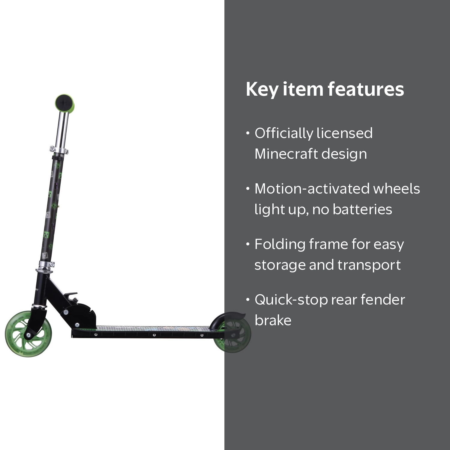 2-Wheel Minecraft Kick Scooter with Light-up Wheels, Foldable