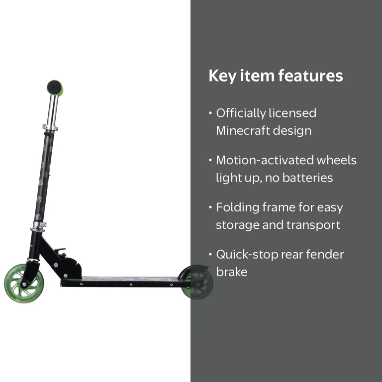 2-Wheel Minecraft Kick Scooter with Light-up Wheels, Foldable