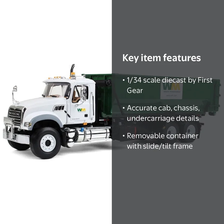 First Gear, Mack Granite Garbage Truck, 1/34 Scale, Green and