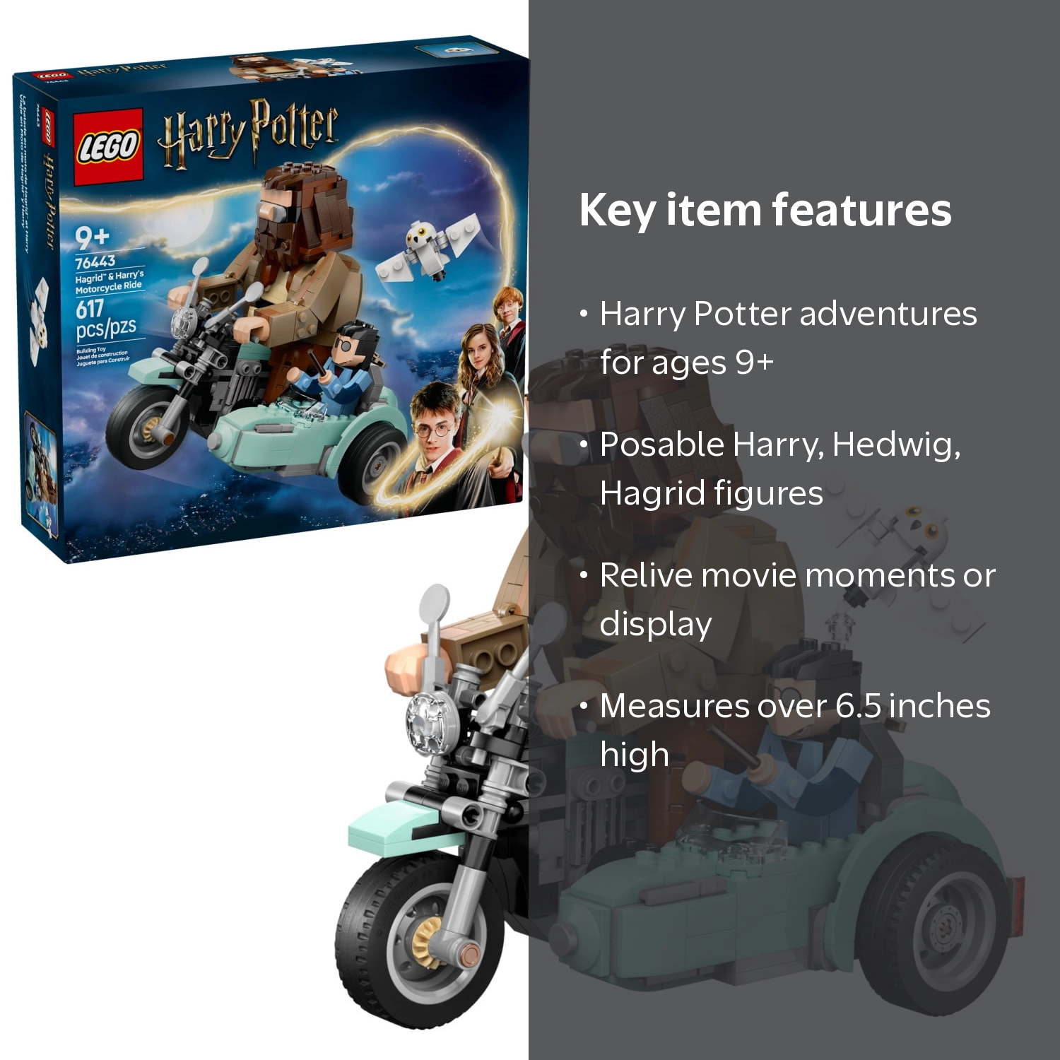 LEGO, Toy, Harry Potter Hagrid and Harry's Motorcycle Ride 76443