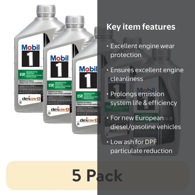 5 pack) Mobil 1 ESP X2 Full Synthetic Motor Oil 0W-20, 1 Quart