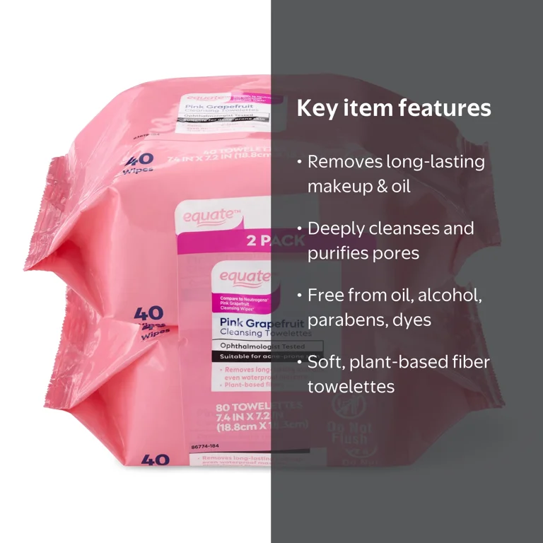 Equate Pink Grapefruit Cleansing Towelettes, 80 Count - Walmart.com