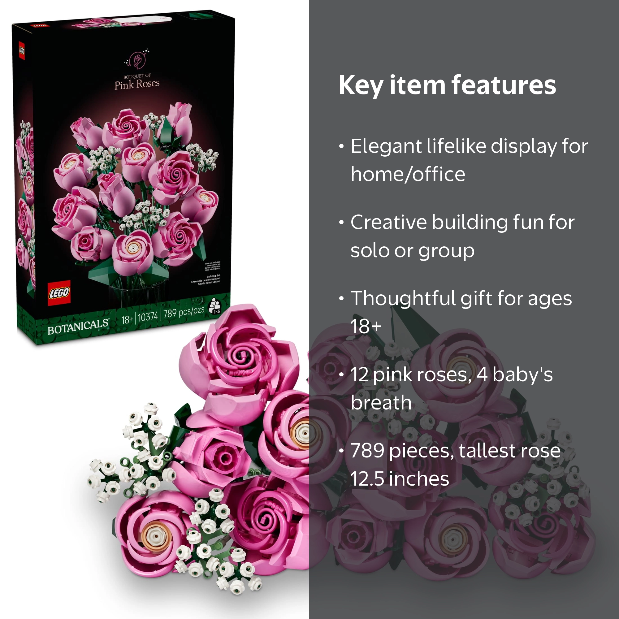 LEGO, Botanicals Bouquet of Pink Roses, 10374, 789 Pieces