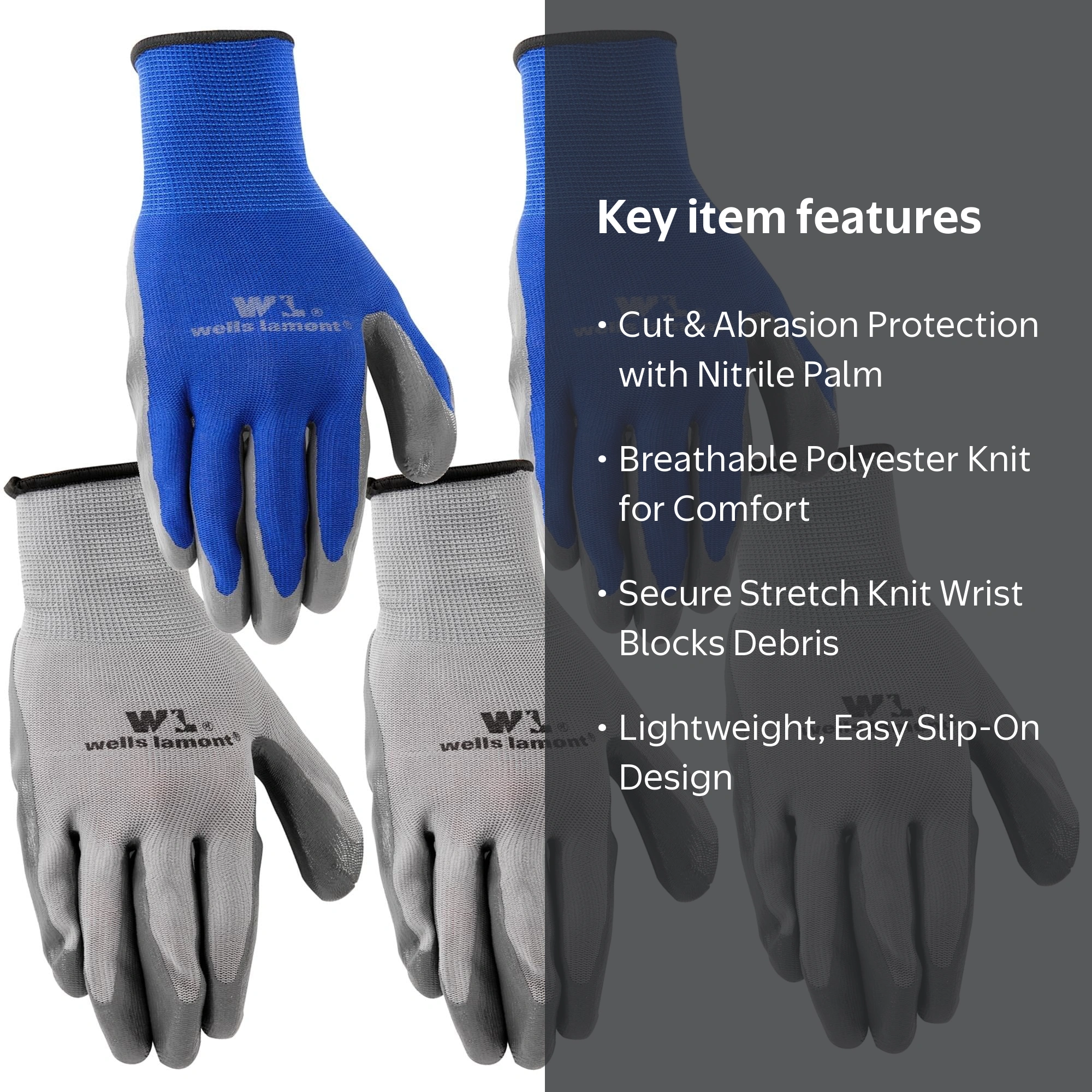 Wells Lamont Men's Large Dipped Nitrile Gloves, 5 Pair Pack
