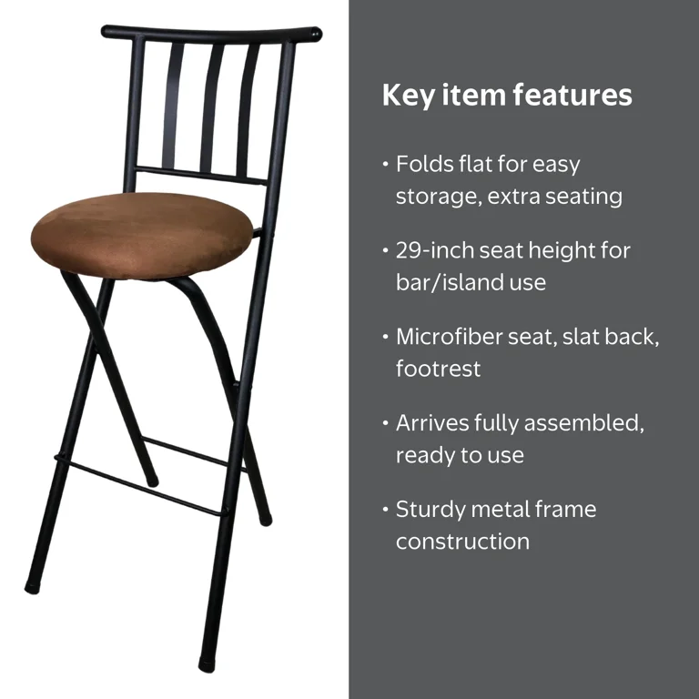 Mainstays 29 in Indoor Metal Folding Stool with Slat Back and