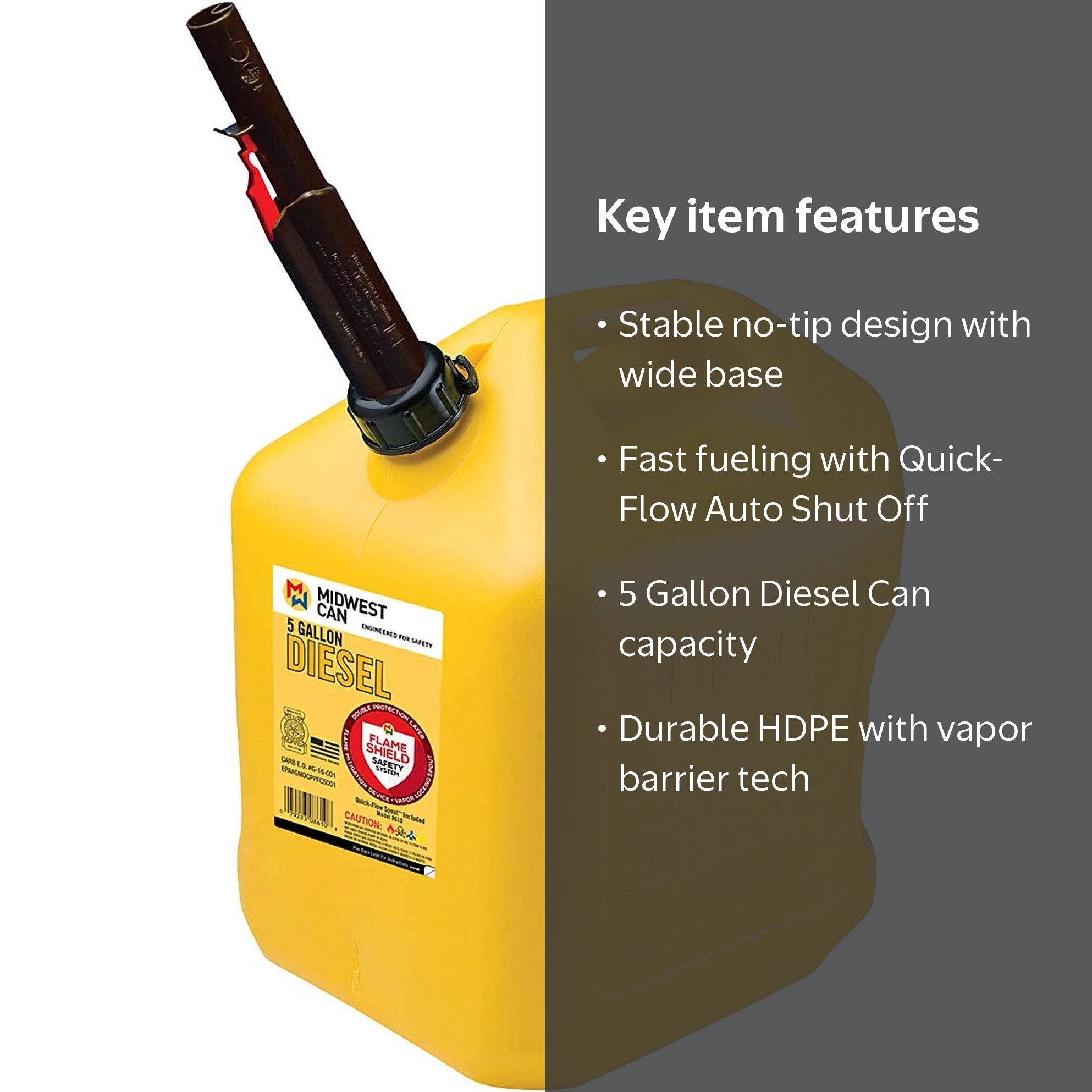Midwest 5 Gallon Diesel Can with Quick-Flow Spout, Auto Shut Off