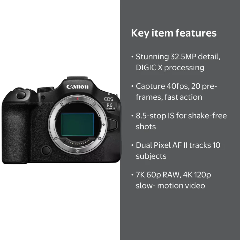 Canon, Mirrorless Camera, EOS R6 Mark III Body, 32.5MP 4K/7K Video