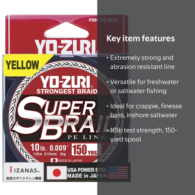 Yo-Zuri SuperBraid Braided Line, 10lb Test, 150yd High Vis Yellow