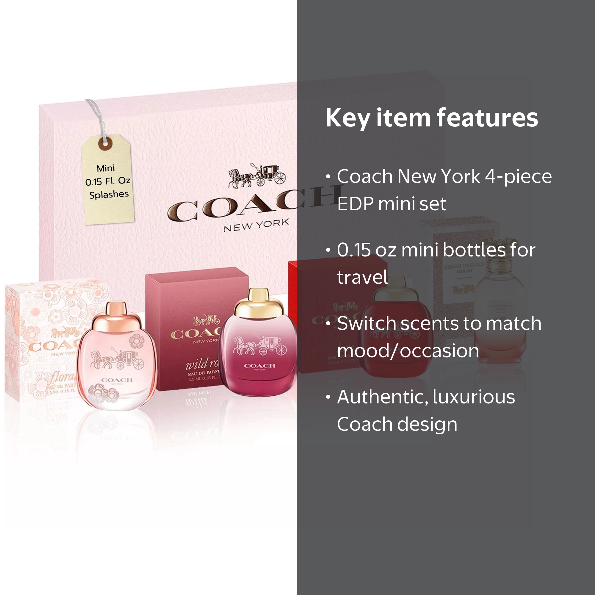 Coach Mini Perfume Gift Set, Women's 4-Piece, Floral, Wild Rose