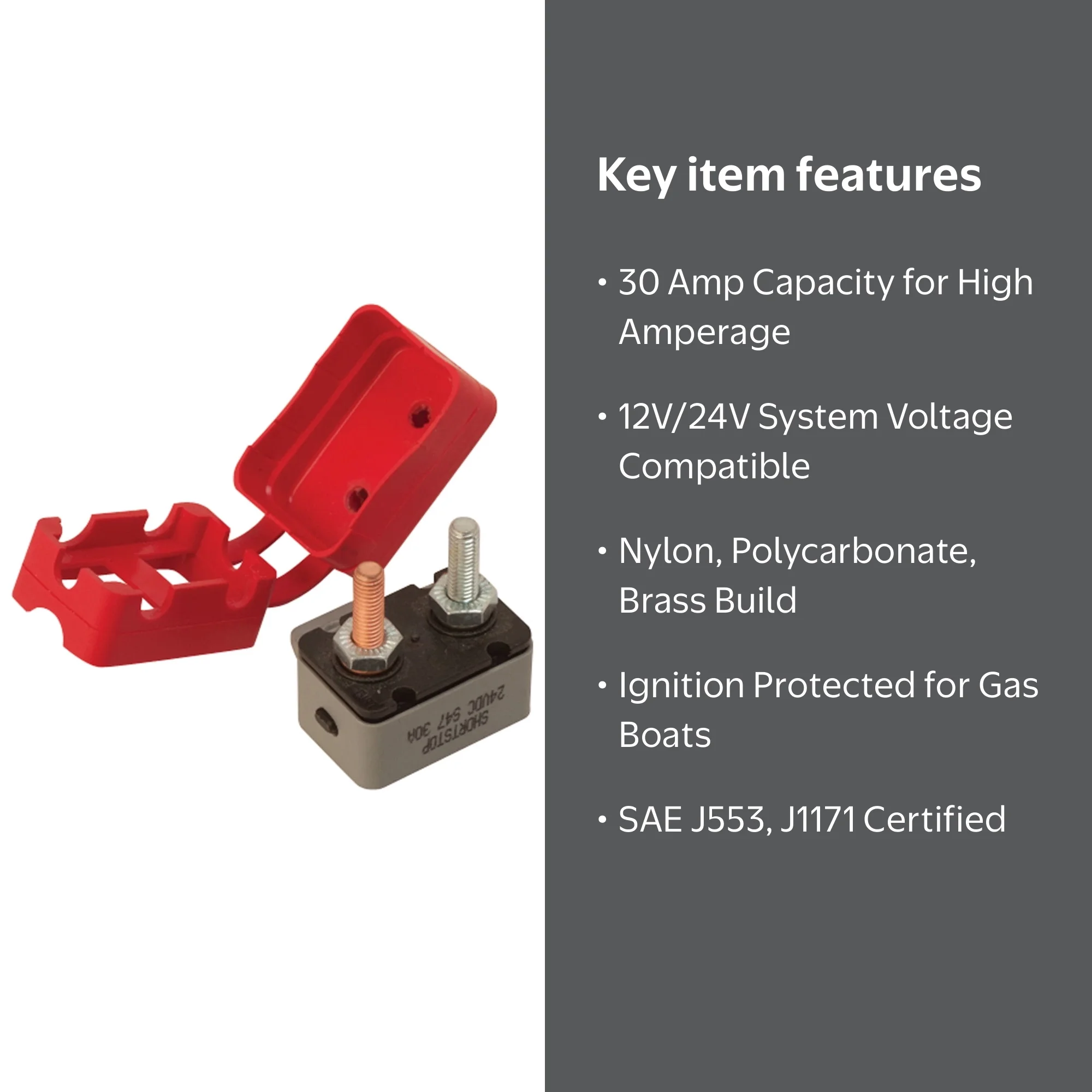Sea Dog Resettable Circuit Breaker with Cover, 30 Amp, 12 or 24V