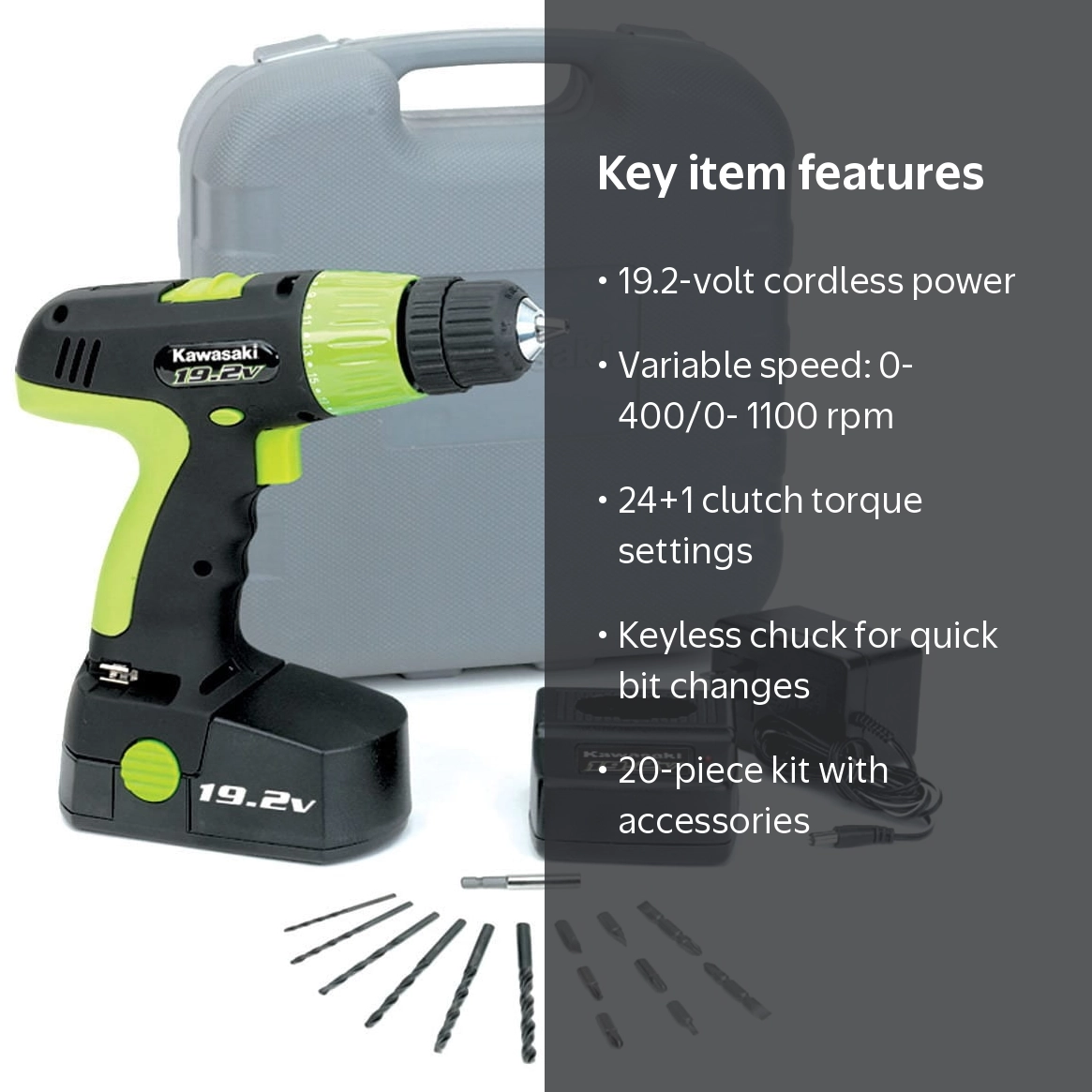 Kawasaki 840051 20-Piece Drill Kit with 19.2-Volt Ni-Cad Cordless