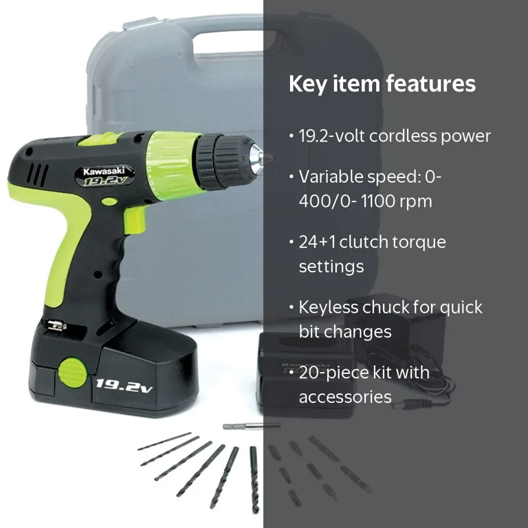 Kawasaki 840051 20-Piece Drill Kit with 19.2-Volt Ni-Cad Cordless