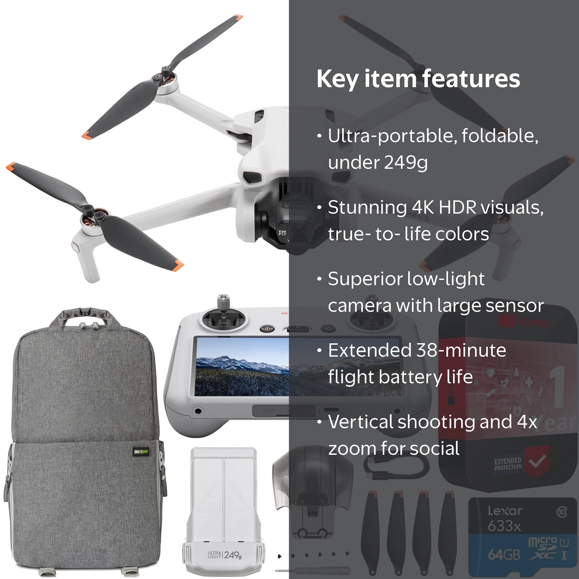 DJI, Mini 3 Camera Drone, Quadcopter with RC Smart Remote