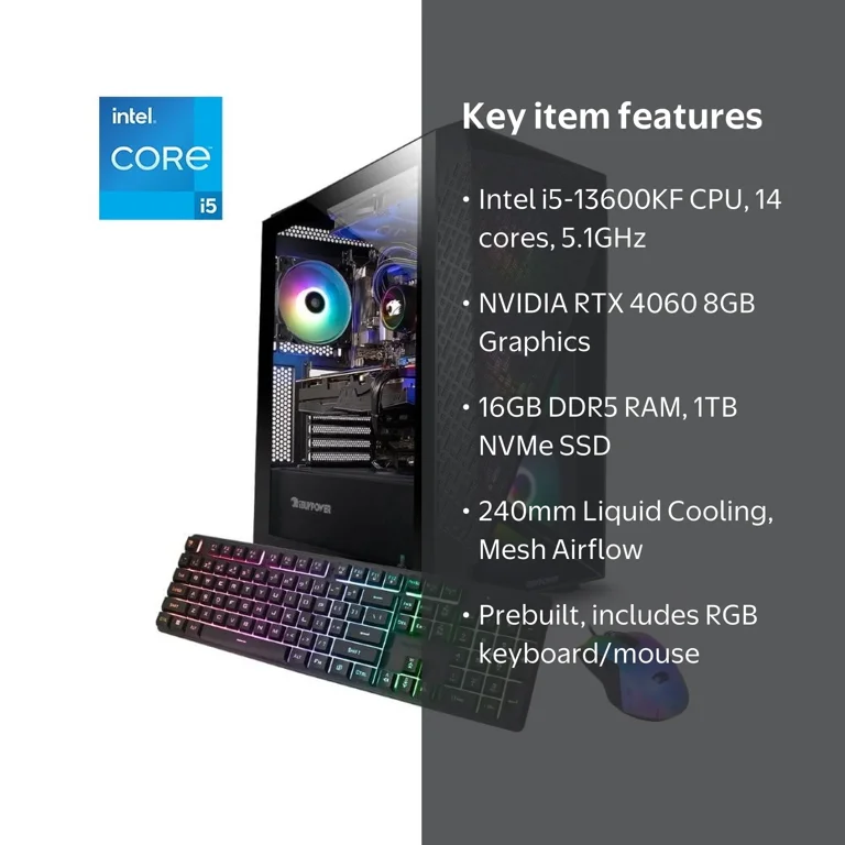 iBUYPOWER Gaming PC Slate 6, i5-13600KF, NVIDIA RTX 4060 8GB, 16GB