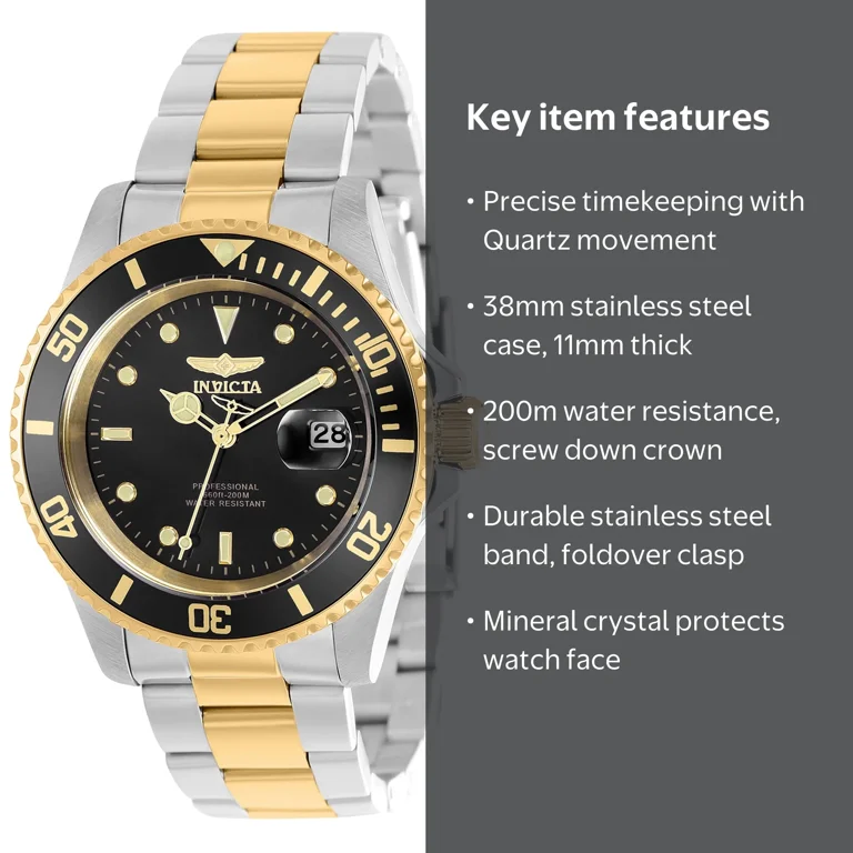 Invicta, Pro Diver Men Quartz Watch, 40mm Stainless Steel Black