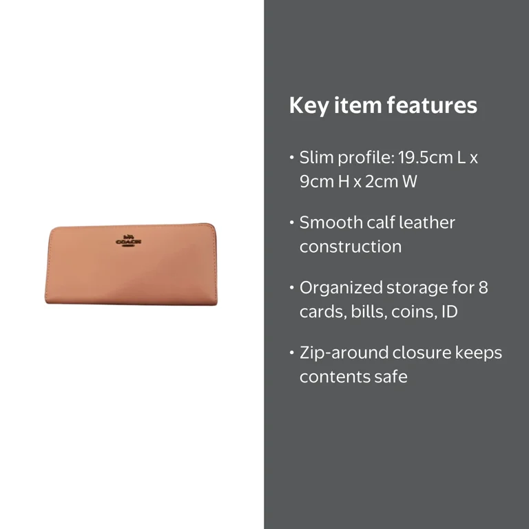 COACH 73738-V5CRR Smooth Leather Slim Accordion Zip Carnation