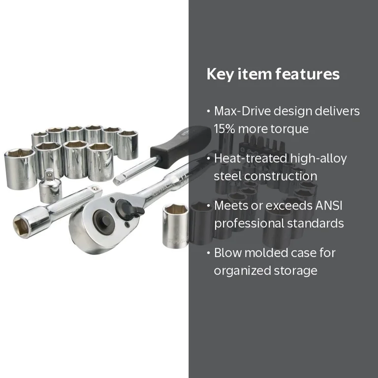 STANLEY, Mechanics Tool Set, 40-Piece, Chrome, High-Alloy Steel