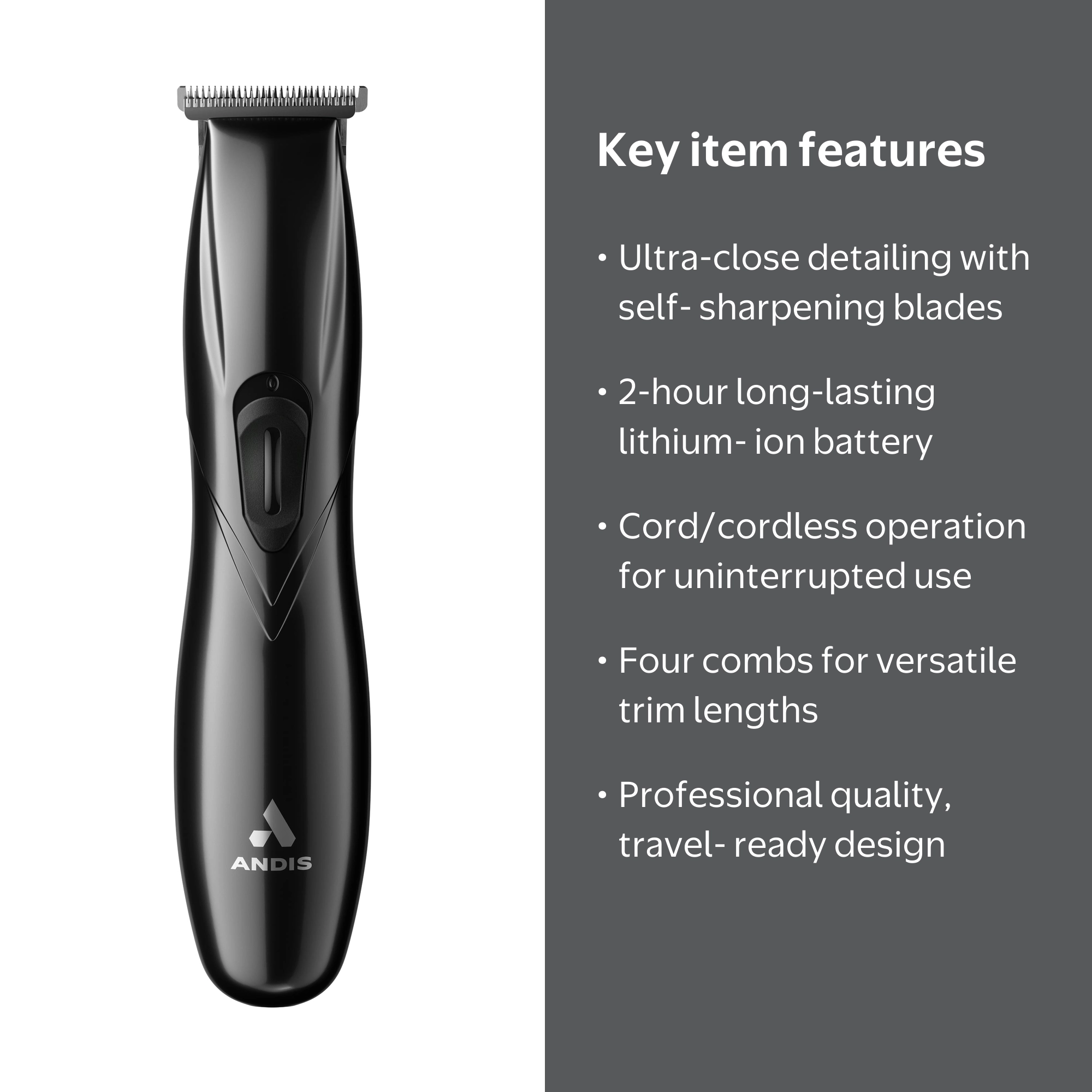 Andis, T-Blade Cordless Hair & Beard Trimmer, Slimline Pro Li