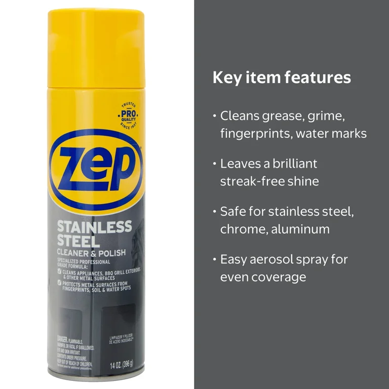 Zep, Stainless Steel Cleaner and Polish, 14 oz, Removes