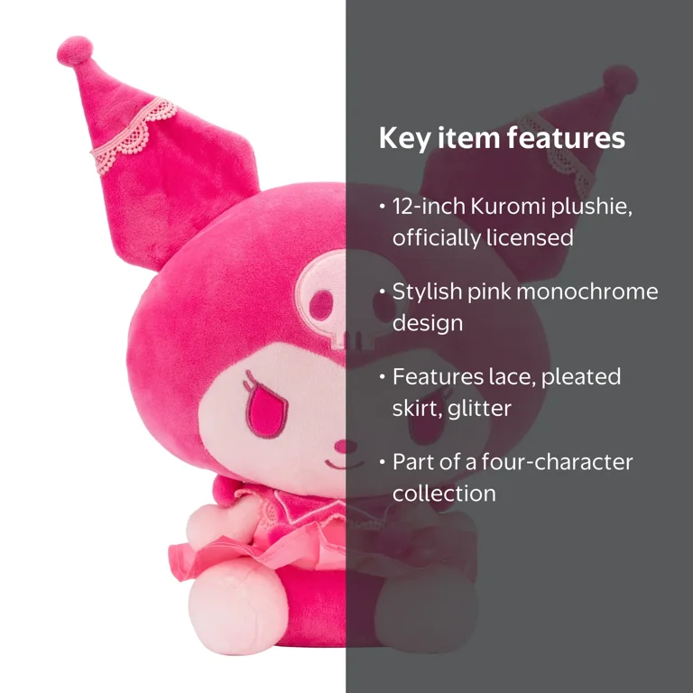 Sanrio Kuromi 12inch Pink Monochrome Kawaii Plushie - Hello Kitty