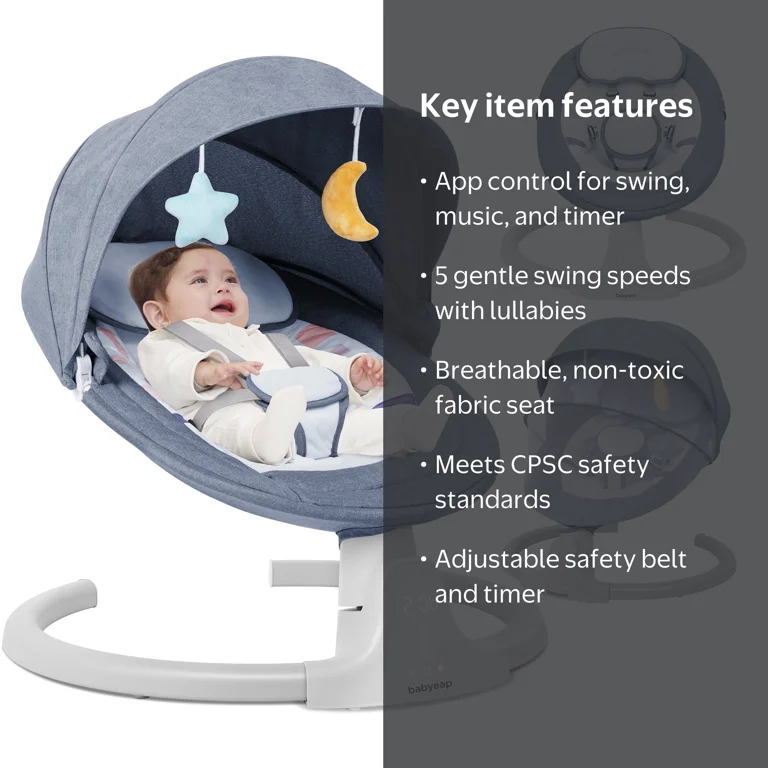 babyeap Baby Swing, APP Remote Control, 5 Speeds, 10 Lullabies