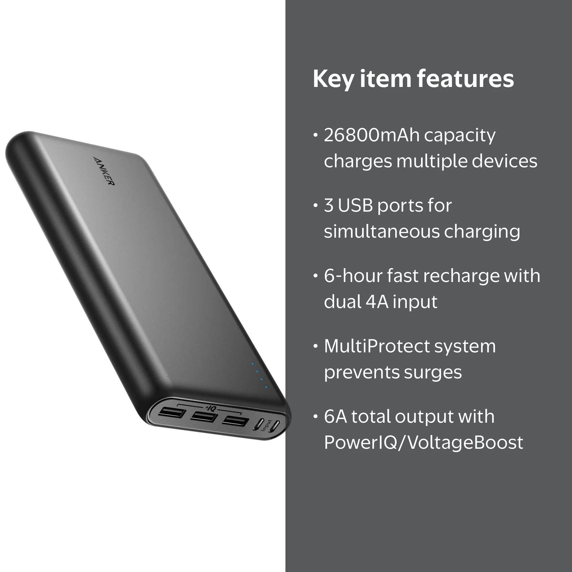 Anker PowerCore 26800 Portable Charger, 26800mAh External Battery with Dual  Input Port and 3 USB Output Port - Walmart Business Supplies