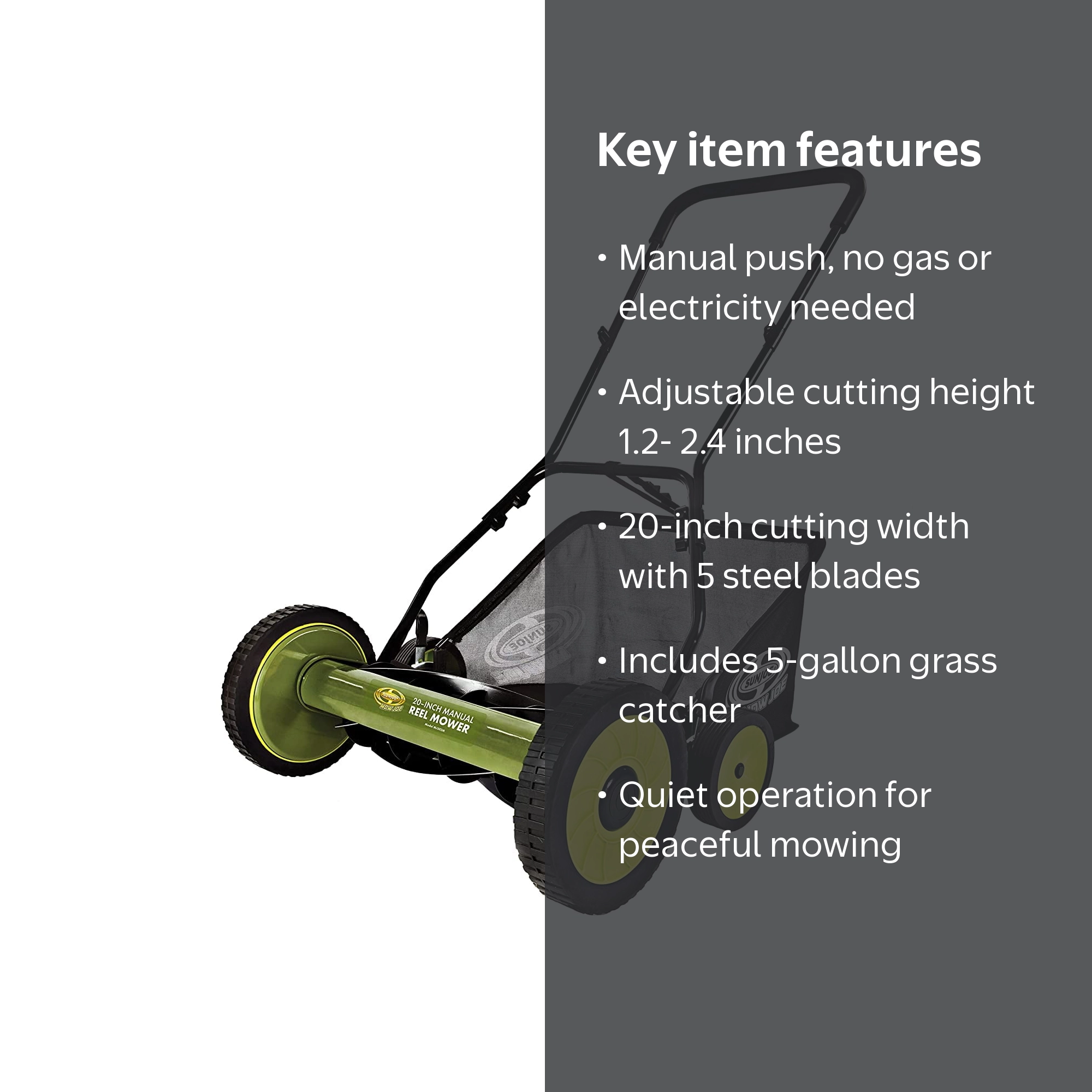 Sun Joe Manual Push Reel Lawn Mower with Grass Catcher, Adjustable